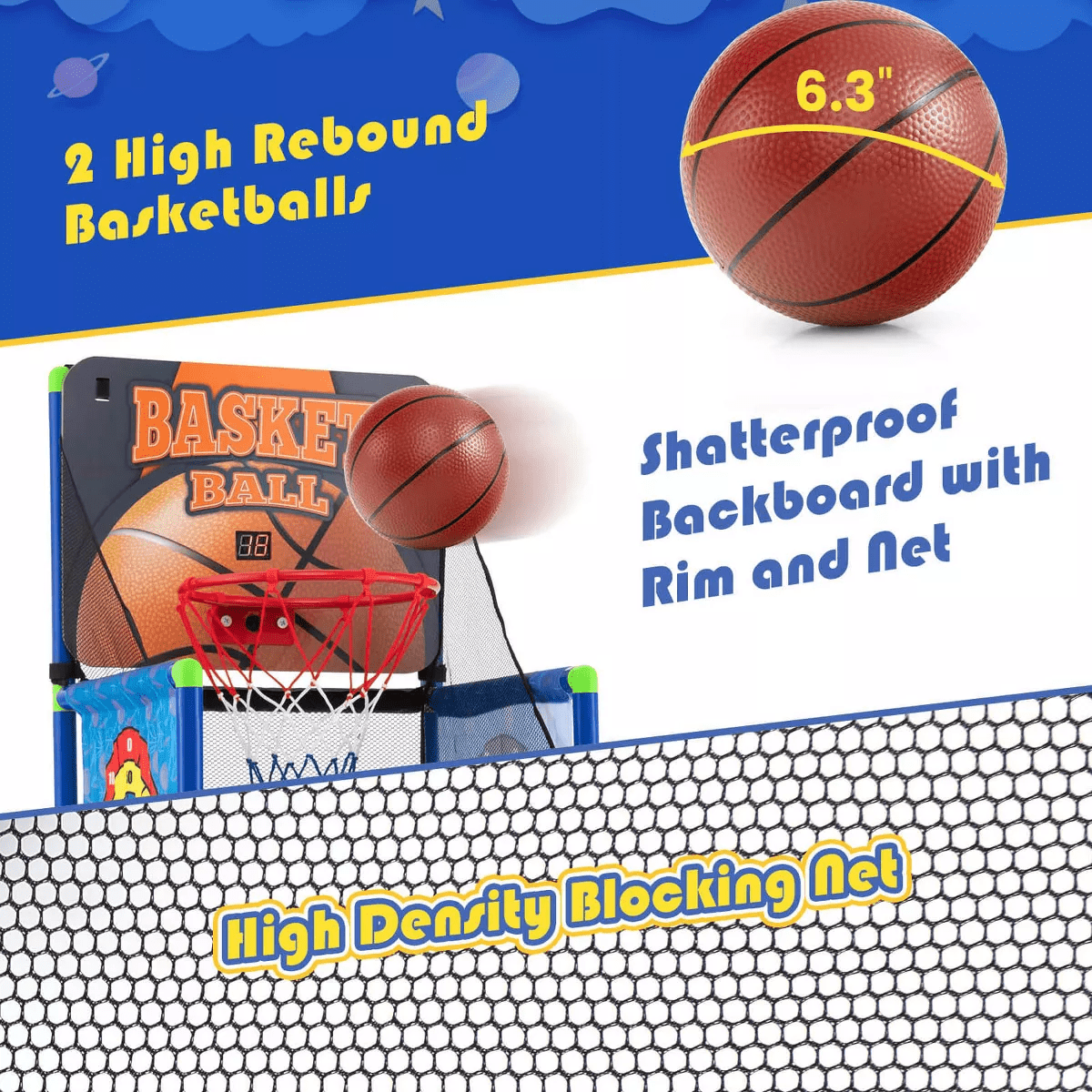 Costway 2-In-1 Kids Basketball Arcade & Sticky Balls Game W/Electronic Scoreboard Sound - Image 6