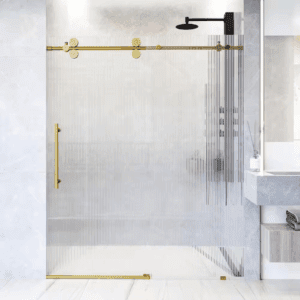 Elan 56 to 60 In. W X 74 In. H Sliding Frameless Shower Door in Matte Brushed Gold with 3/8 In. (10Mm) Fluted Glass