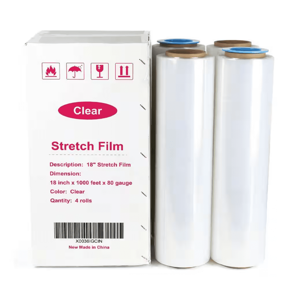 18 X 1000 Ft. Clear Stretch Wrap Roll with Plastic Handle 80 Gauge 4 Pack Self-Adhering for Shipping and Moving - Image 8