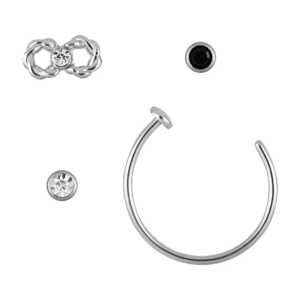 Adult Women'S  22 Gauge Multi Shape Stainless Steel & Crystal Nose Ring, 4 Pack
