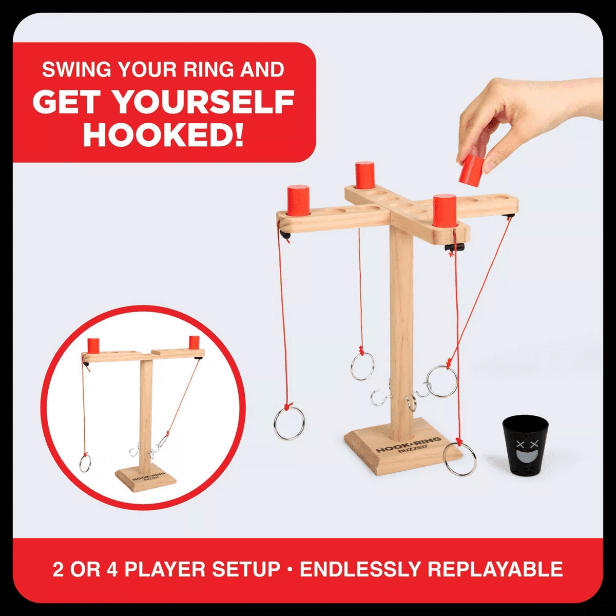 Buzzed 4 Way Hook & Ring by What Do You Meme?: Creative Thinking Party Game with Tokens and Wooden Pieces - Image 4