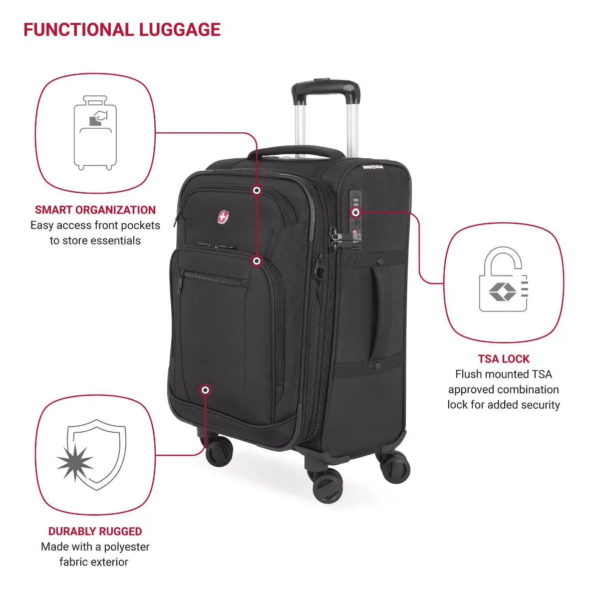 SWISSGEAR Zurich Softside Carry on Suitcase - Image 3