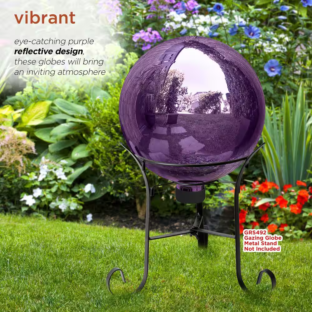 10 In. Dia. Outdoor Electric Glass Gazing Ball, Purple - Image 6