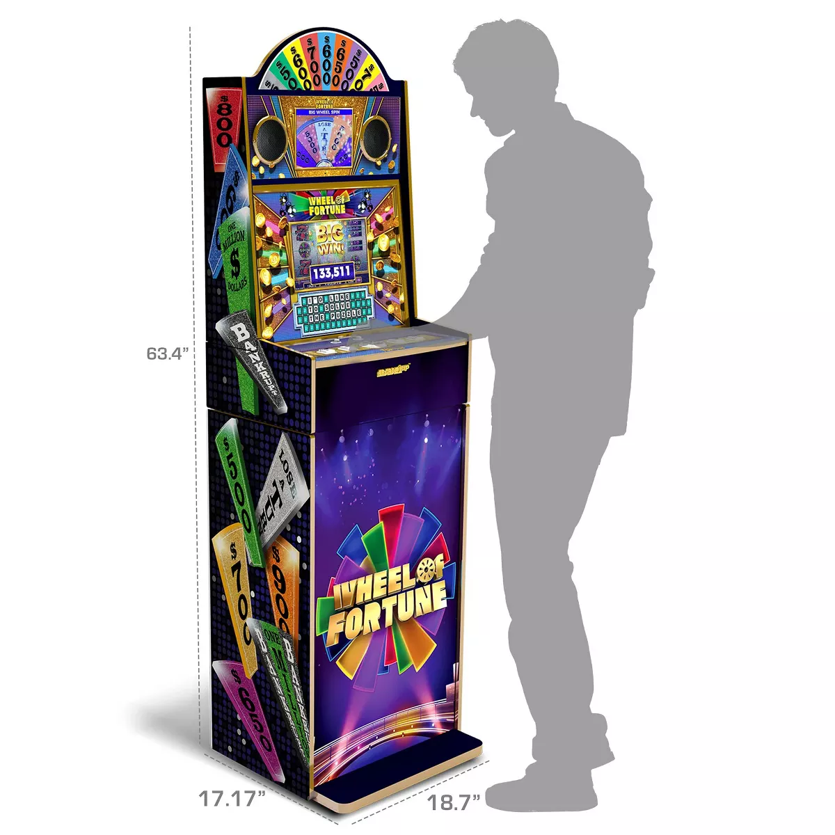 Arcade1Up Wheel of Fortune Casinocade Deluxe Home Arcade Machine, 63.4-Inch Tall - 4 Premium Casino Games, 20 Unlockable Built-In Titles, Dual LCD - Image 2