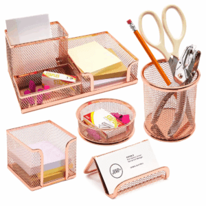 Paper Junkie Rose Gold Desk Organizer Set for Home Decor and Office Supplies and Accessories