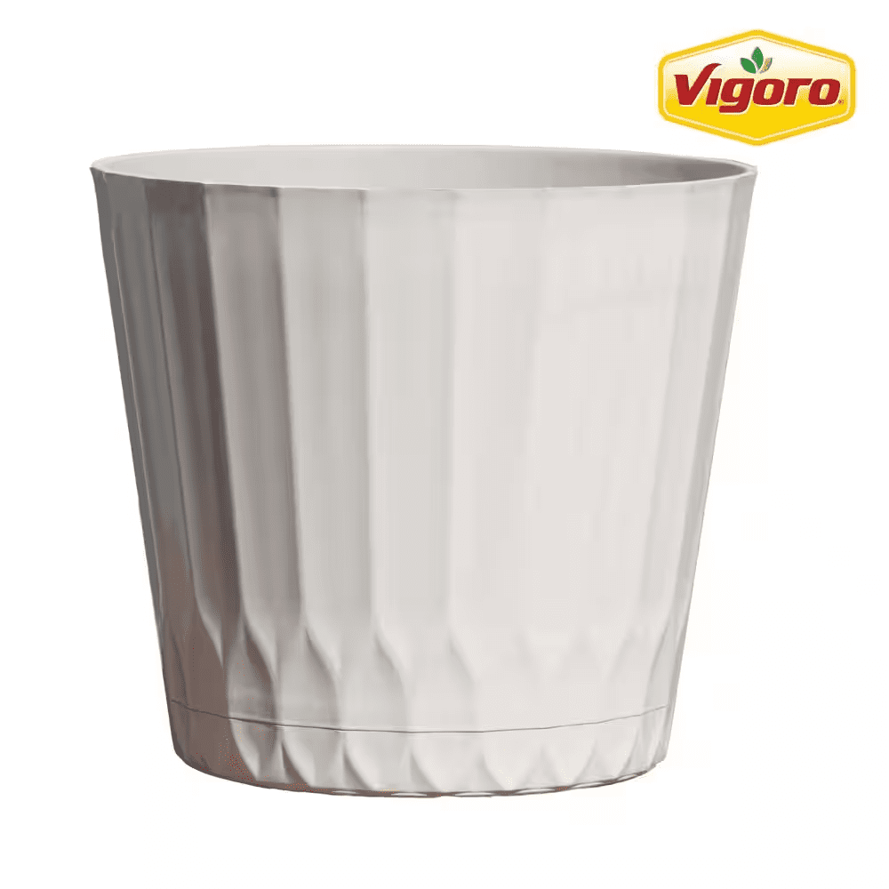 10 In. Concord Medium White Recycled Plastic Planter (10.6 In. D X 9.4 In. H) with Attached Saucer
