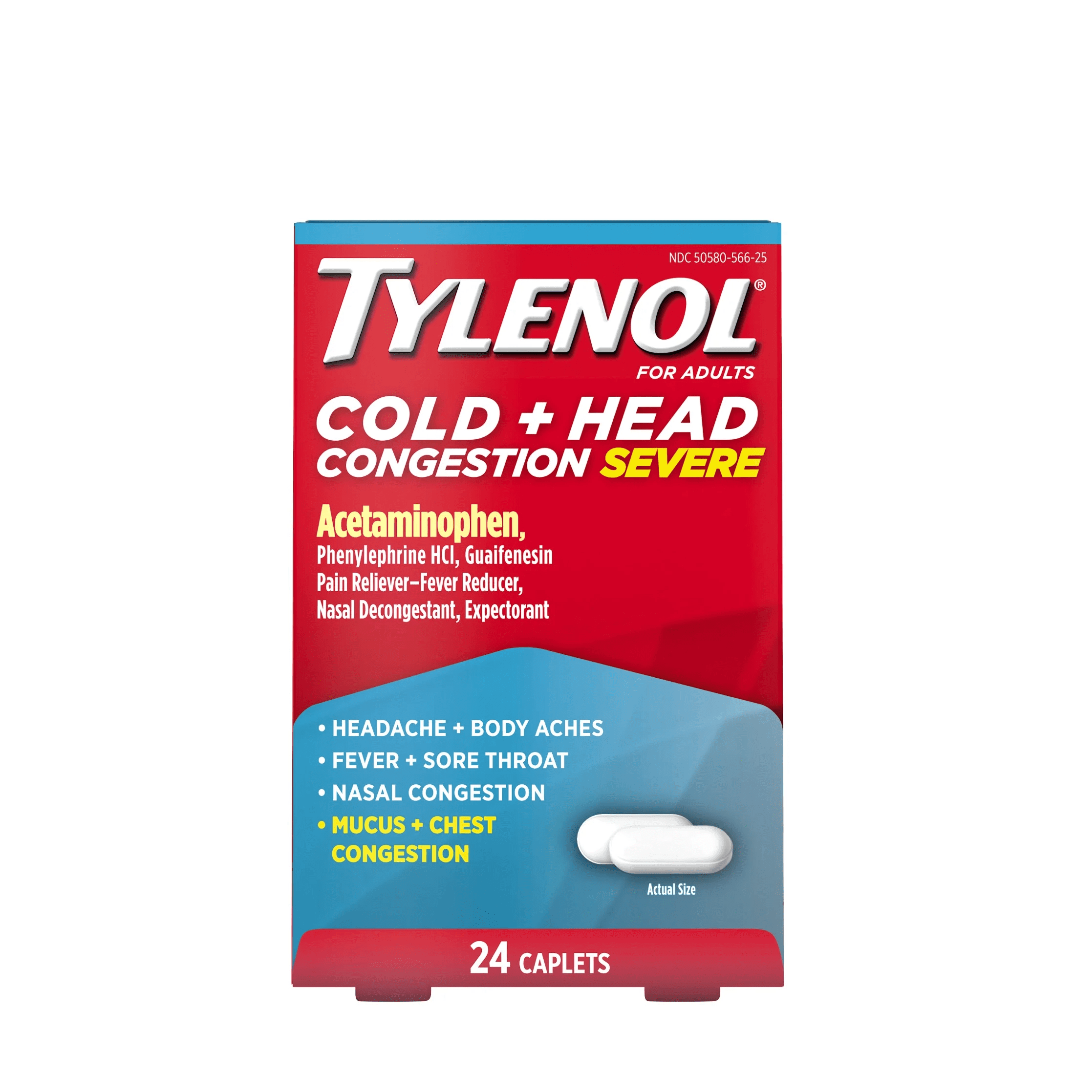 Cold + Head Congestion Severe Medicine Caplets, 24 Count.