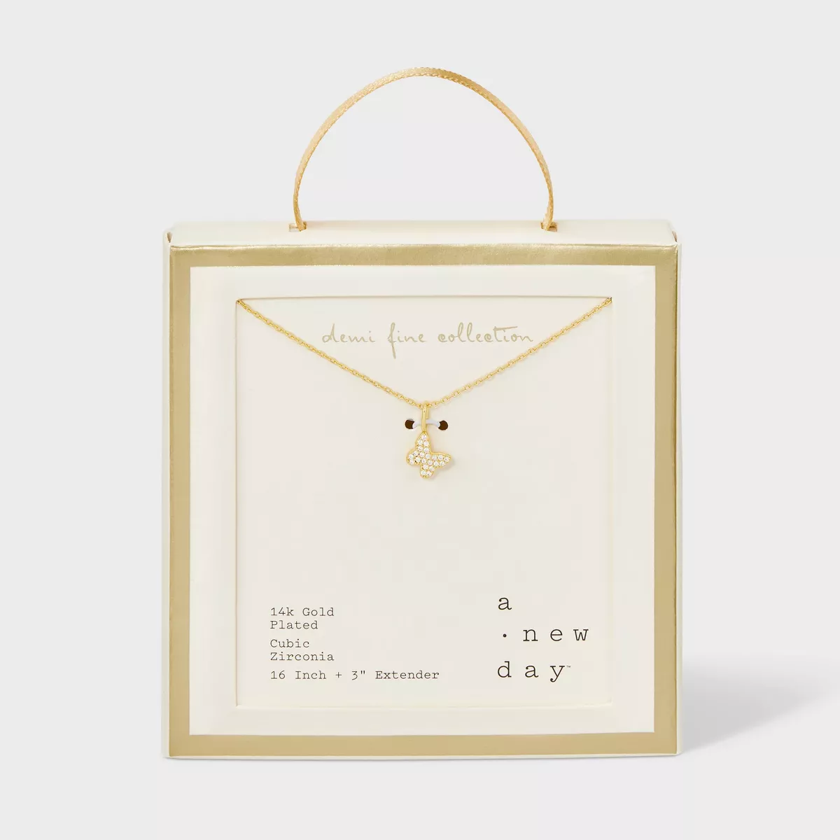 Cubic Zirconia 14K Gold Plated Pave Necklace with Extender - a New Day