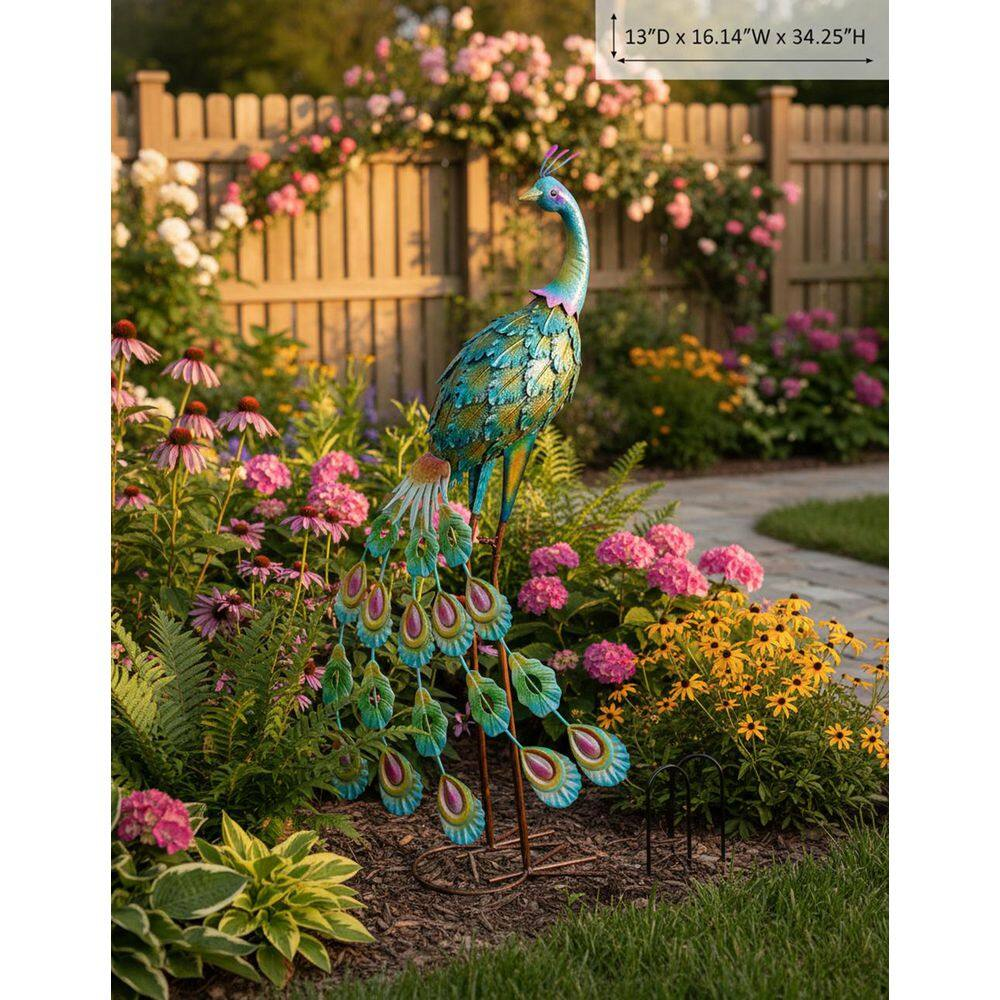 34" Large Metal Standing Peacock Statue - Garden/Patio/Backyard Decor - Image 5