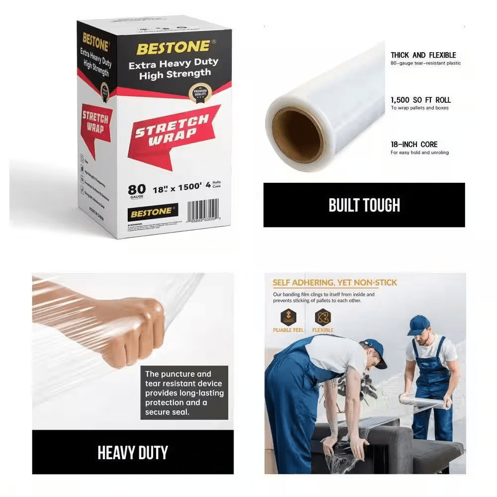 18 In. W X 1500 Ft. L 80-Gauge Pallet Stretch Wrap Clear Hand Shrink Wrap (4 Roll) - Image 2