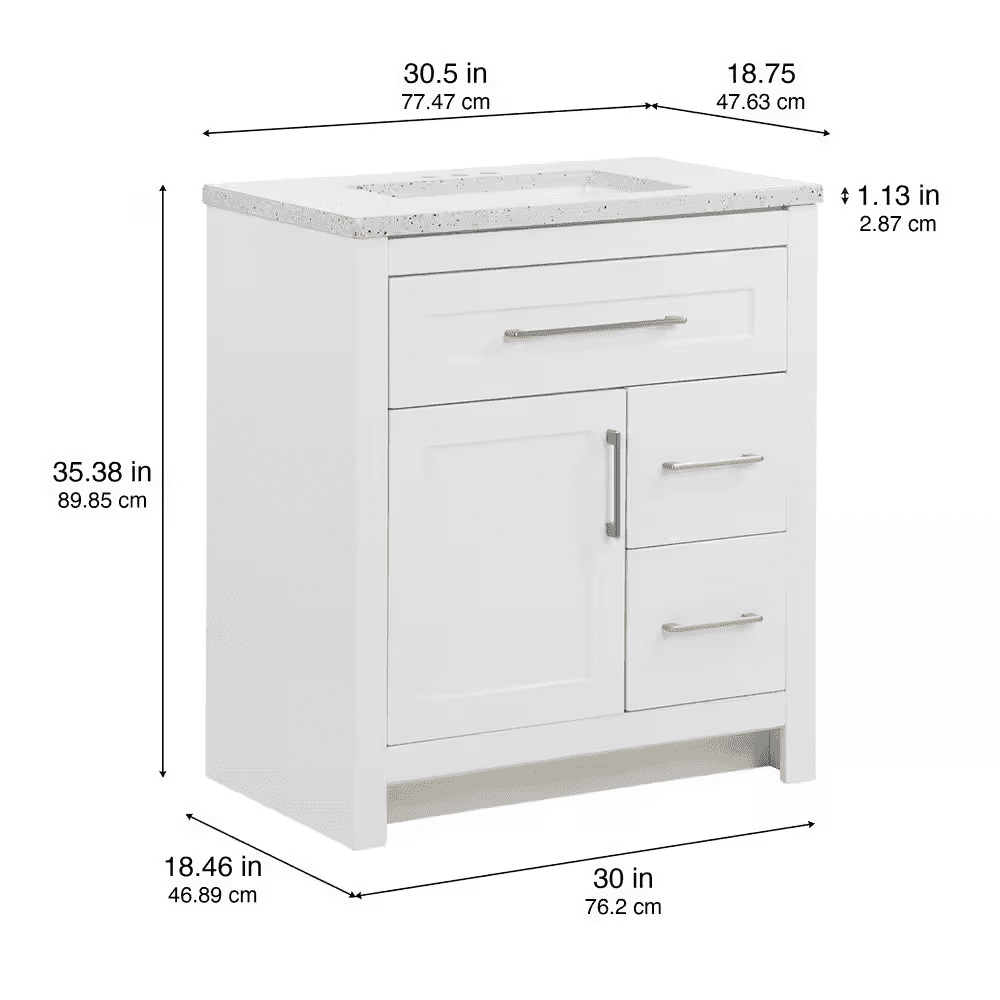 Clady 31 In. Single Sink White Bath Vanity with Silver Ash Cultured Marble Top (Assembled) - Image 7