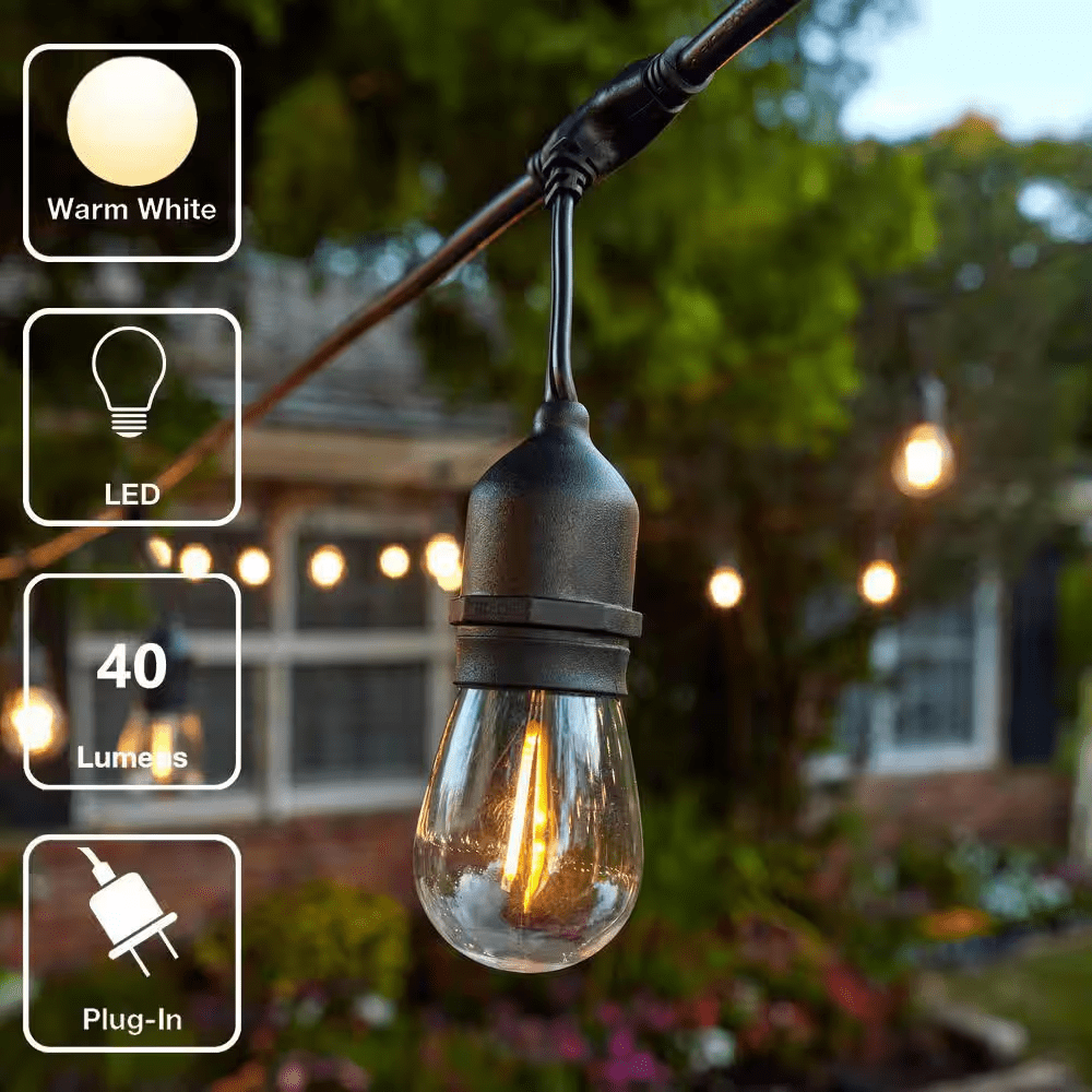 24-Light 48 Ft. Plug-In Indoor/Outdoor Edison Patio String Light with S14 Single Filament LED Bulbs - Image 2