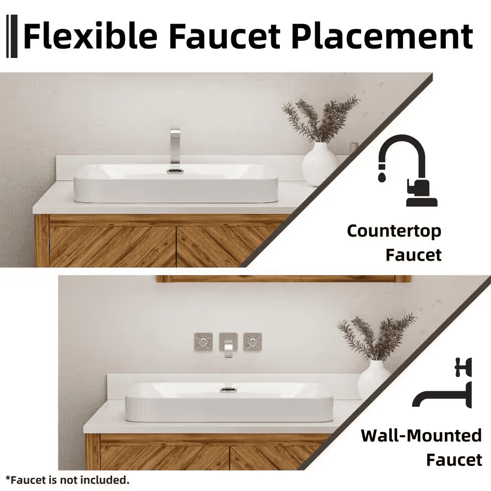 Rectangular Semi Recessed Bathroom Sink 20 In. X 14 In. White Ceramic Vessel Sink with Rear Overflow and Rounded Corners - Image 11