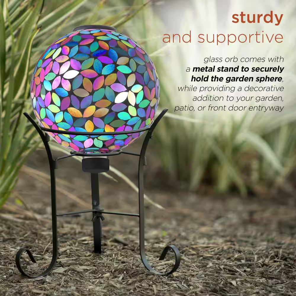 Indoor/Outdoor Glass Solar Powered Mosaic Gazing Globe Yard Decoration, 10 In., Purple - Image 7