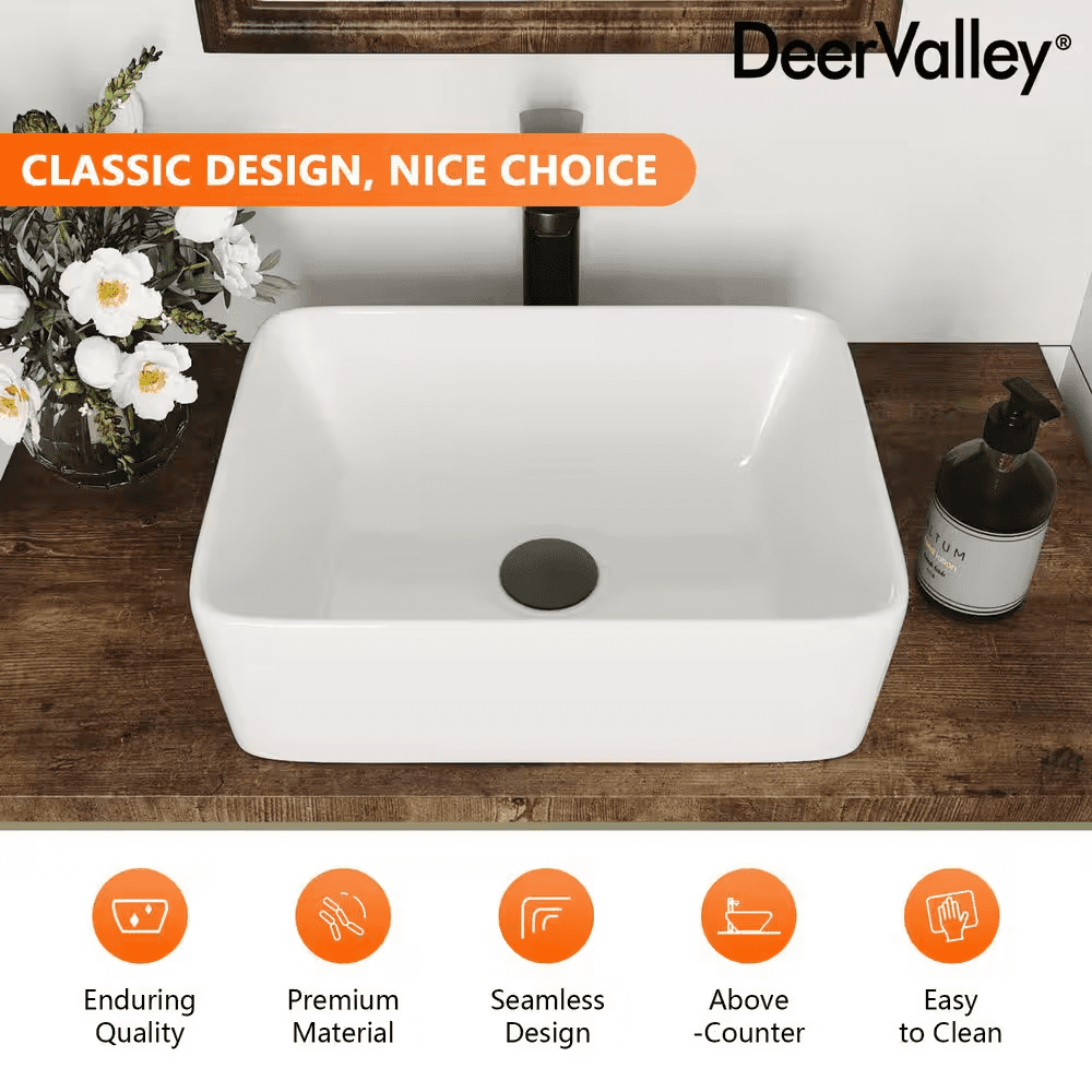 Liberty 16 In.X 12 In. Vessel Bathroom Sink in White Ceramic, Faucet Not Included - Image 3