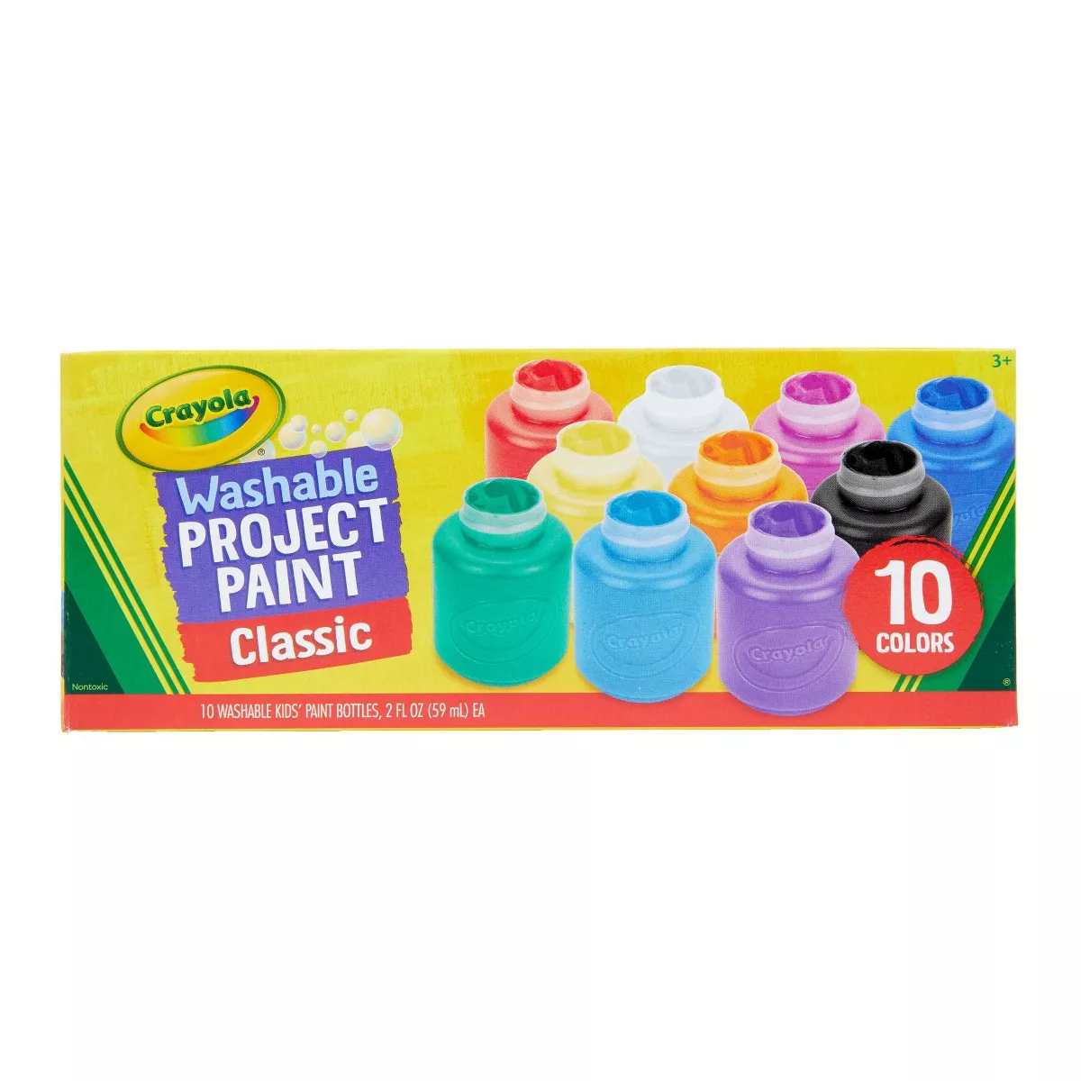 Crayola 10Ct 2Oz Washable Kids Paint Classic Colors: Non-Toxic Water-Based Tempera for Toddlers & Finger Painting
