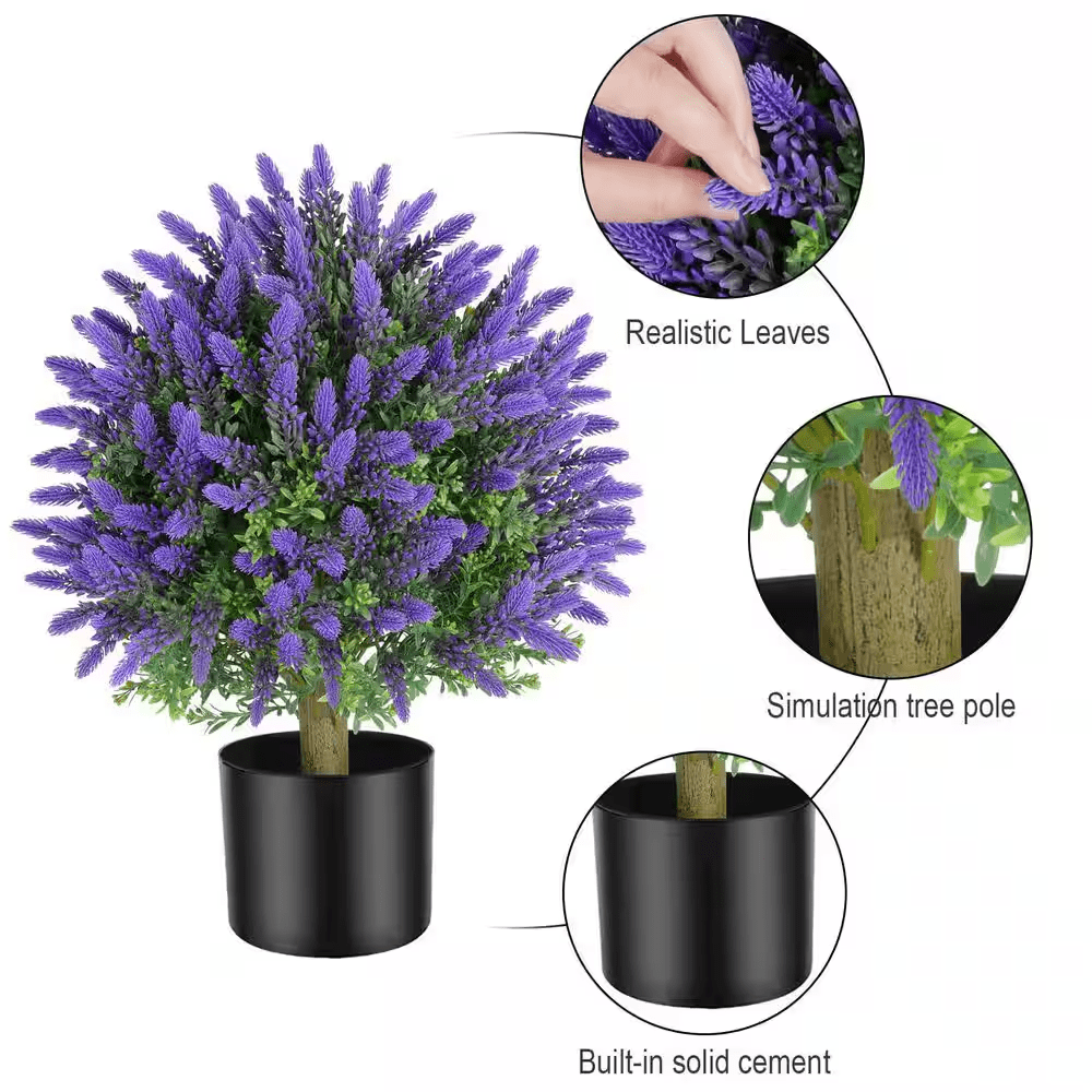 1.8 Ft. Artificial Lavender Trees in Black Pots, 21.6 In. Lavender Ball Topiary for Indoor/Outdoor Decor, 2-Pack - Image 3