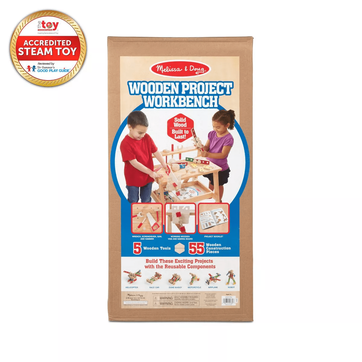 Melissa & Doug Solid Wood Project Workbench Play Building Set: Toy Tool Accessories, Creativity Educational Focus - Image 3