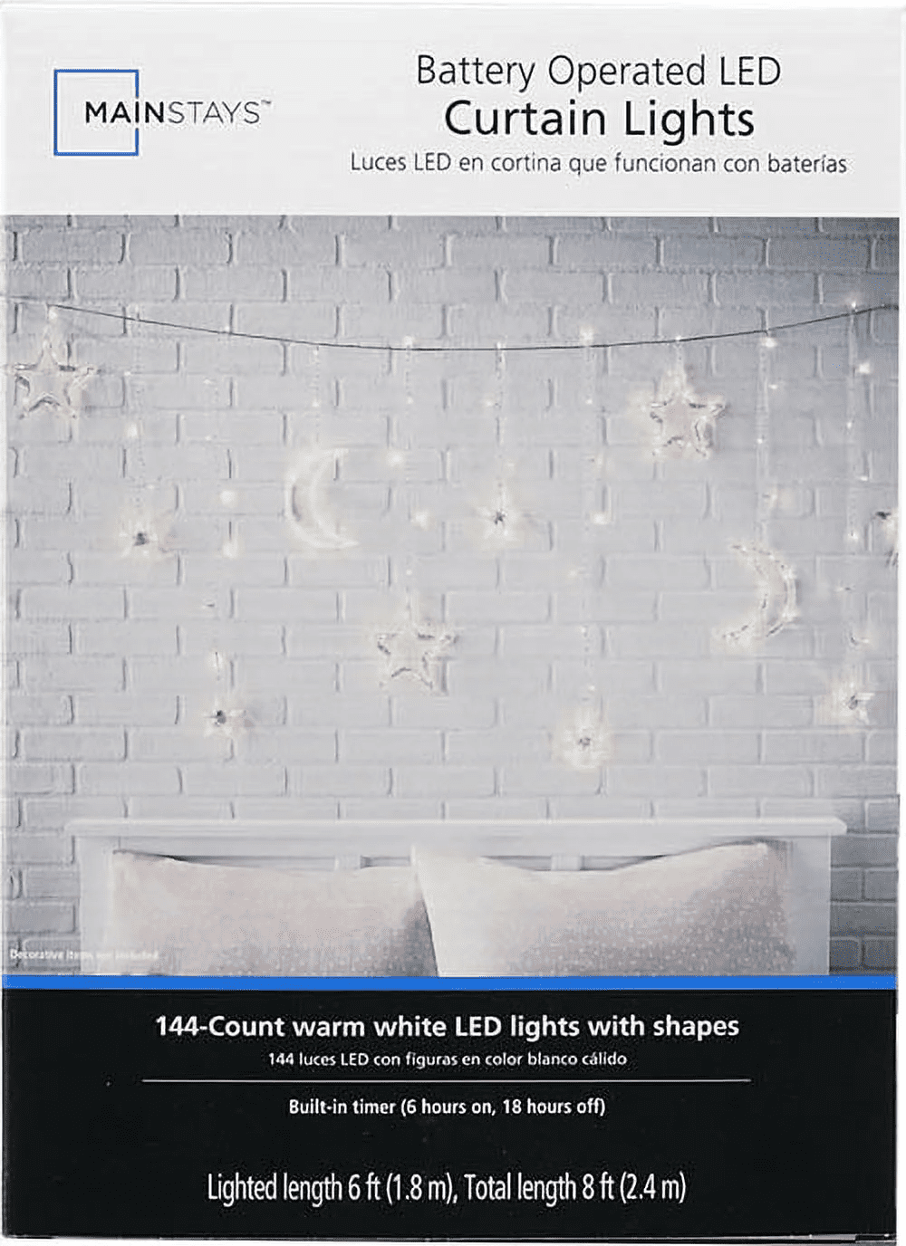 144-Count Indoor Battery Operated Warm White LED Curtain Lights with Stars and Moons - Image 10