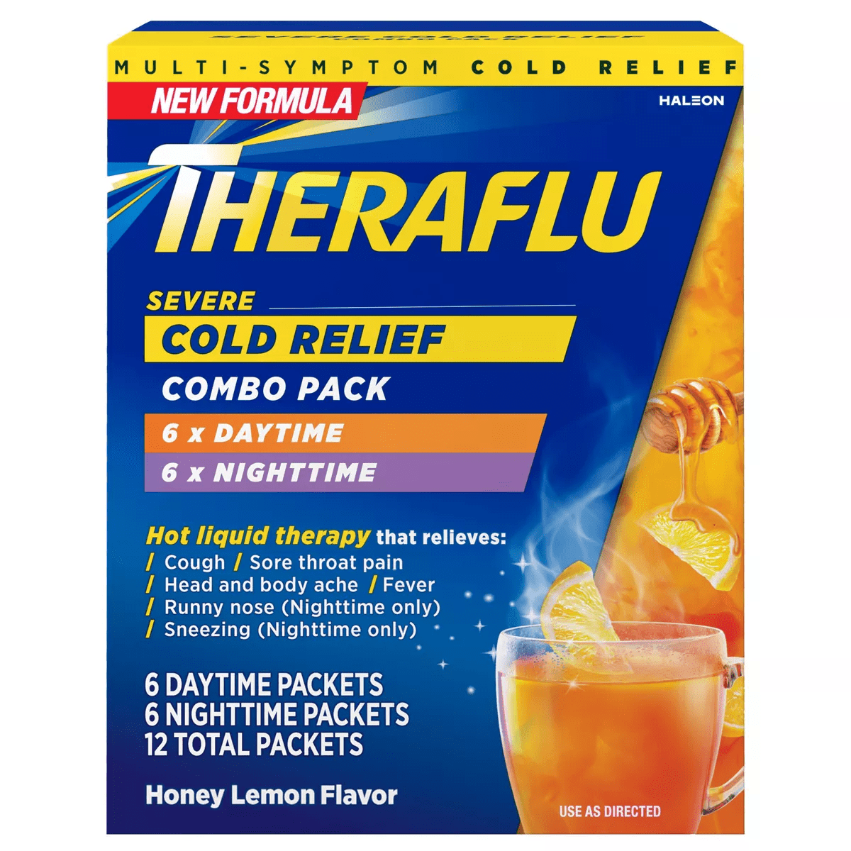 Theraflu Multi-Symptom Severe Cold Relief Day & Night Powder - Honey Lemon​ - 12Ct