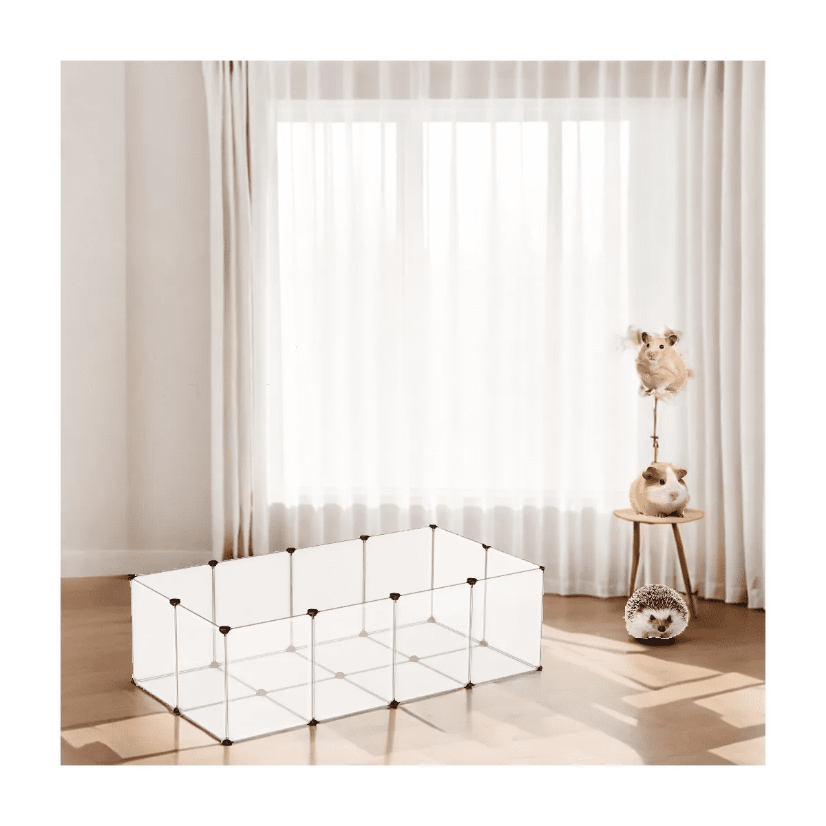 Pet Playpen with Floor, Dog Kennel, Small Animal Pen, Pet Fence Cages Indoor, DIY Plastic Enclosure for Hamsters, Rabbits, 56.3 X 28.7 X 18.1 Inches - Image 2