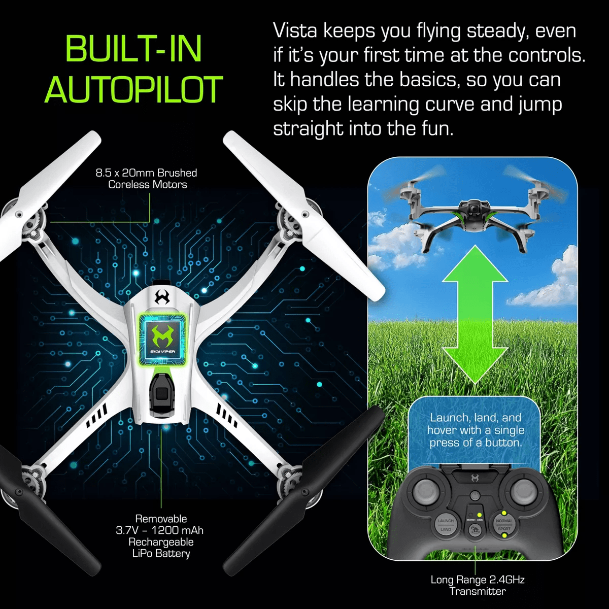 Sky Viper Vista HD Video Drone: Built-In Camera, Remote Control, Bluetooth, Beginner Skill Level - Image 4