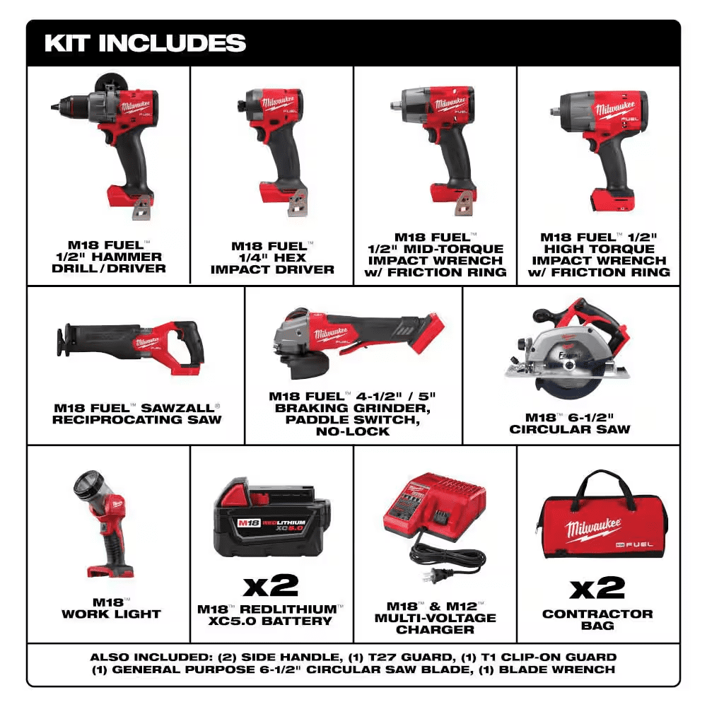 M18 FUEL 18V Lithium-Ion Brushless Cordless Combo Kit (7-Tool) with 1/2 In. Impact Wrench W/ Friction Ring - Image 2