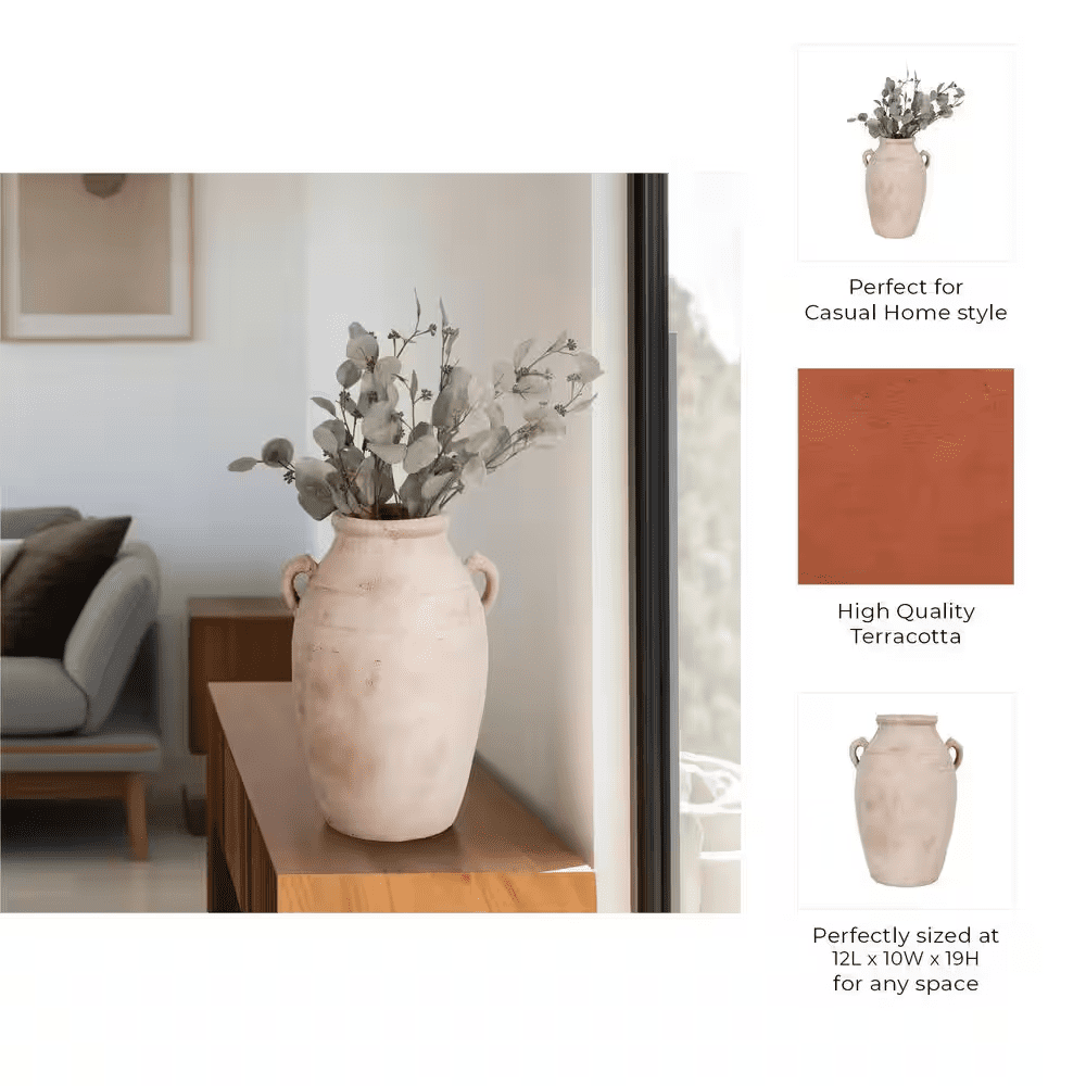 19 In. Red Ceramic round Weathered Decorative Vase - Image 3