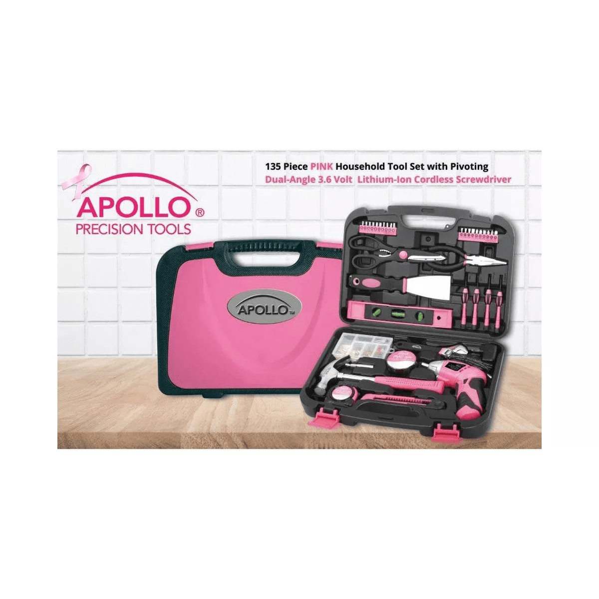 Apollo Tools 135Pc Household Tool Kit DT0773N1 Pink: Women'S Tool Set with Chrome-Plated & Carrying Case - Image 8