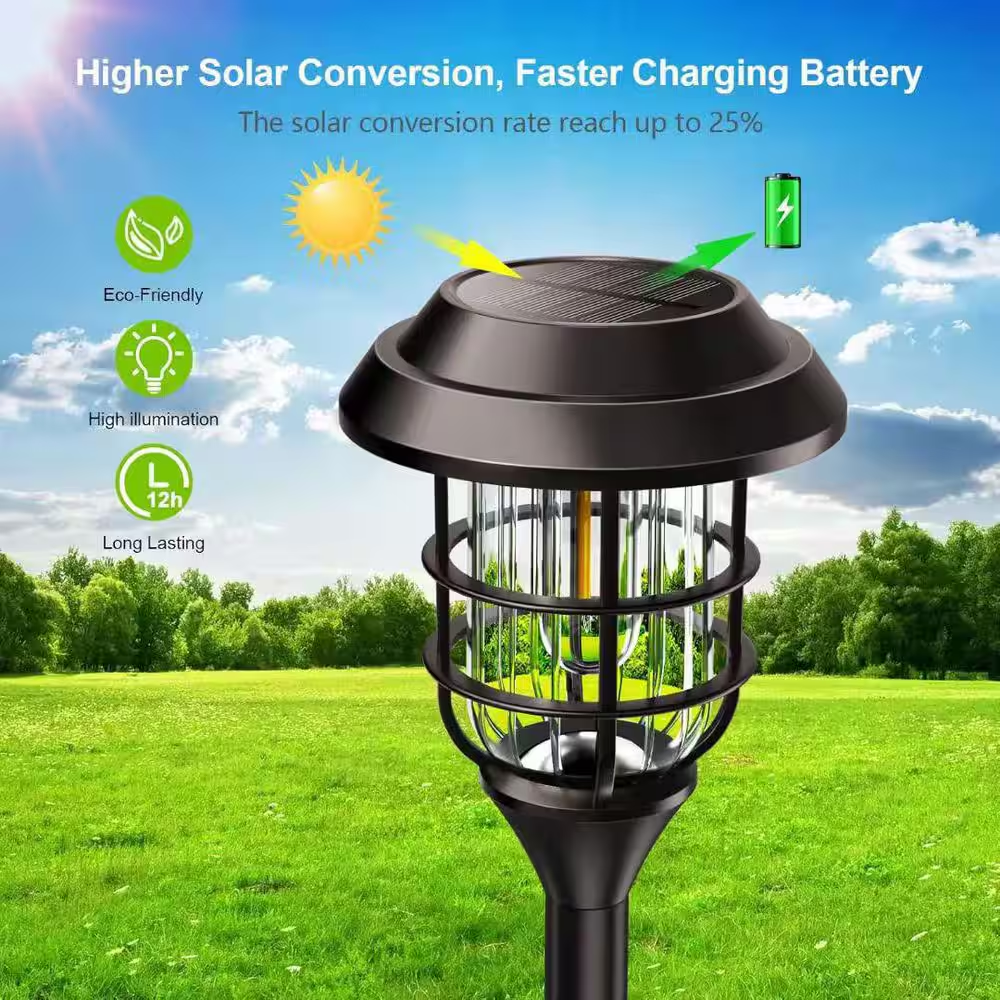 3000K 10 Lumens Black Outdoor Integrated Solar LED Weather Resistant Path Lights (8-Pieces) - Image 9