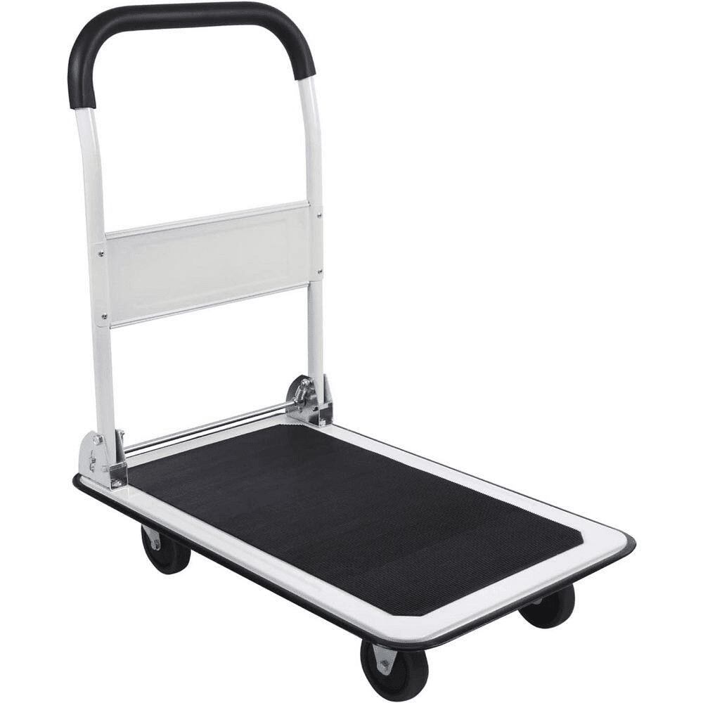 Foldable Push Cart, 330 Lbs. Capacity, 4-Wheel Flatbed Hand Truck, White Platform Dolly for Transport - Image 2