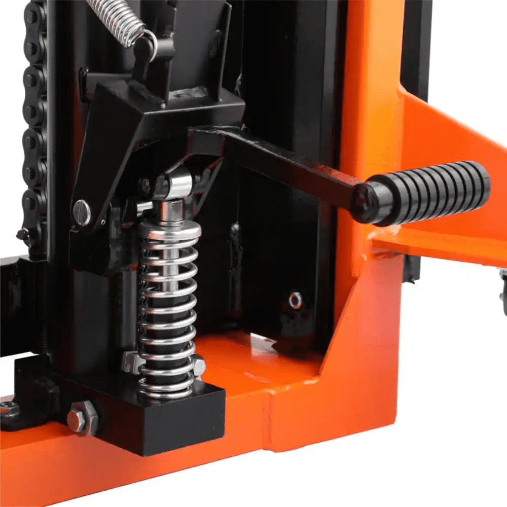 1,100 Lbs. Hand Pallet Stacker Manual Walkie Stacker with Fixed Legs 63 In. Lift High Adjustable Forks Orange - Image 5