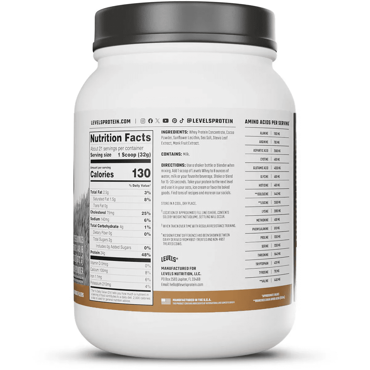 Levels Grass Fed Whey Protein Powder - Double Chocolate - 23.7Oz - Image 2