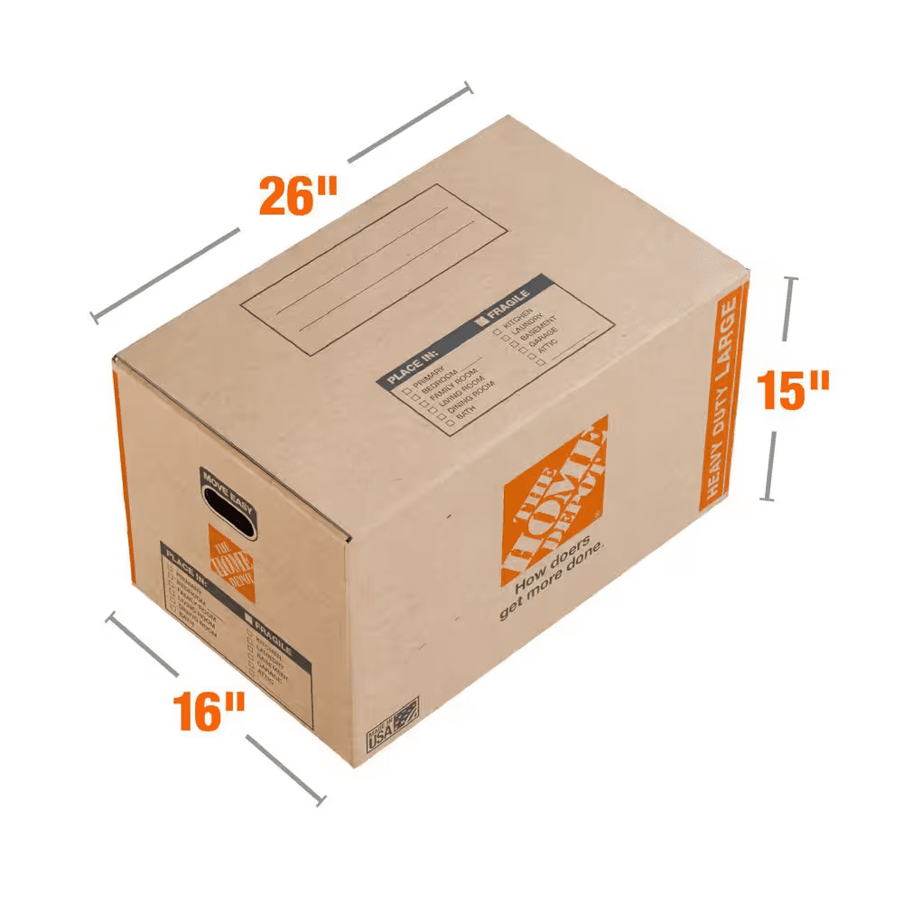 26 In. L X 16 In. W X 15 In. D Heavy-Duty Large Moving Shipping and Packing Box with Handles - Image 2