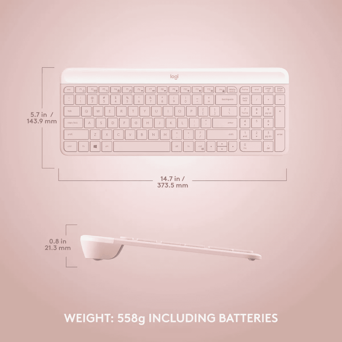 Logitech MK470 Keyboard - Pink: USB-A Low-Profile Full-Size Keyboard & Mouse Combo - Image 8