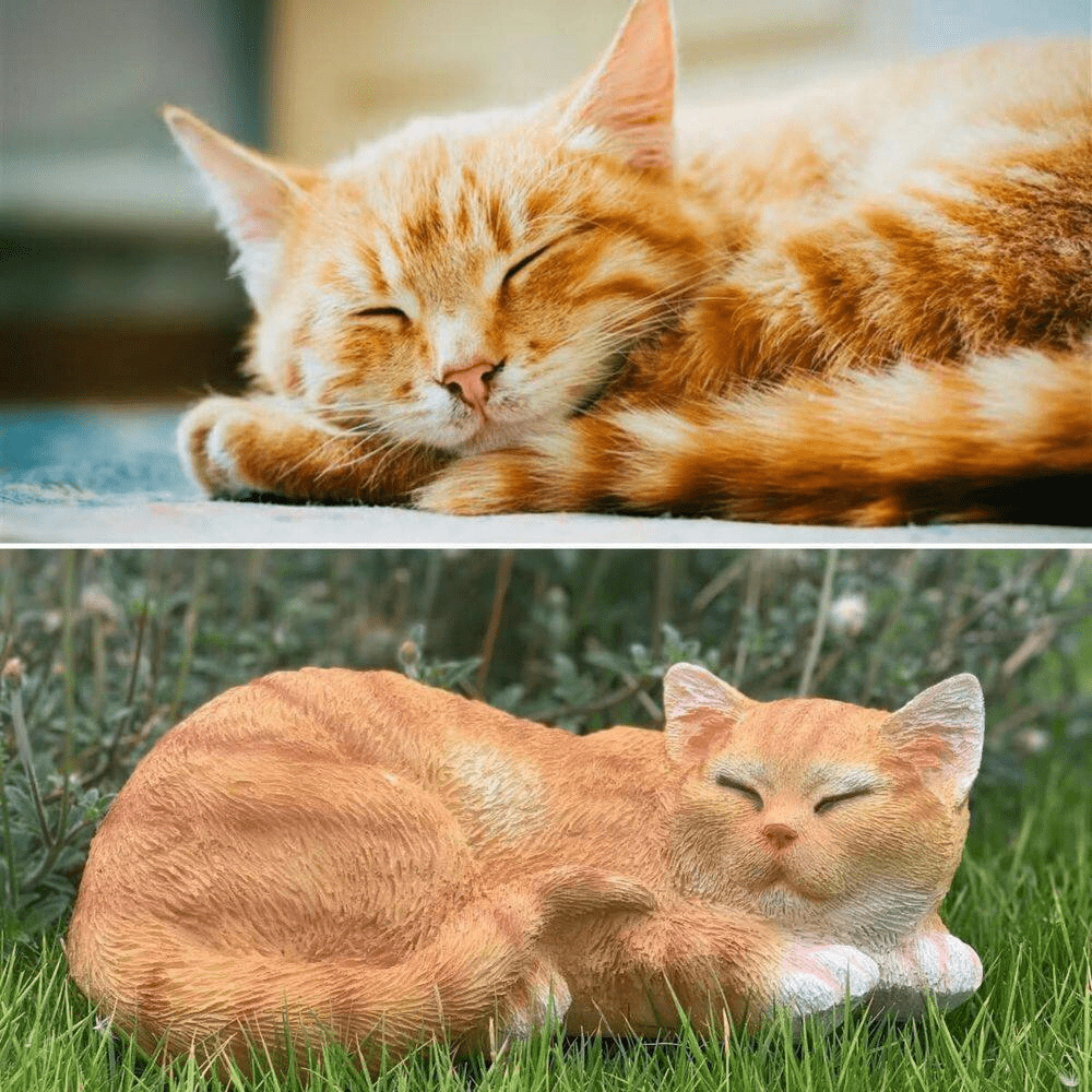 Garden Decor Cat Statue Outdoor Statue, Sleeping Cat Statue Decor for Patio - Image 2