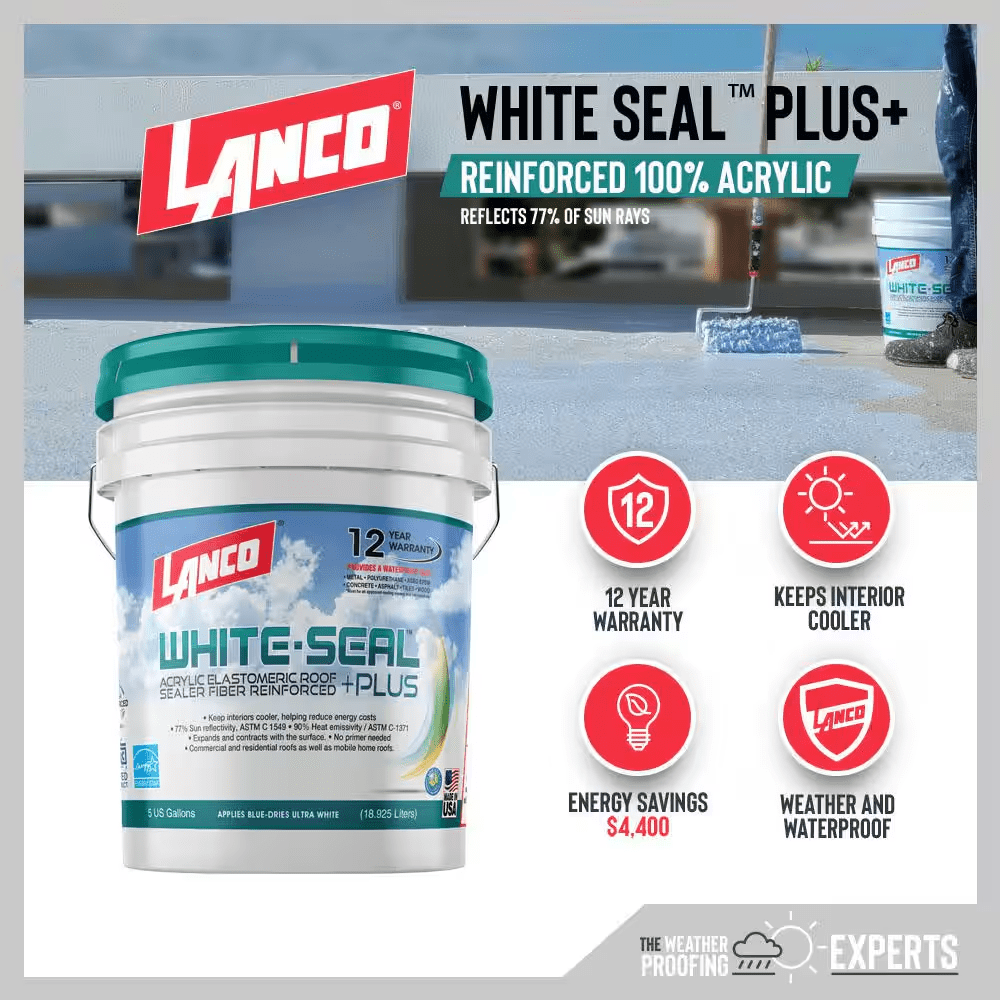 White-Seal plus 5 Gal. Acrylic Elastomeric White Reflective Roof and RV Sealer - Image 2