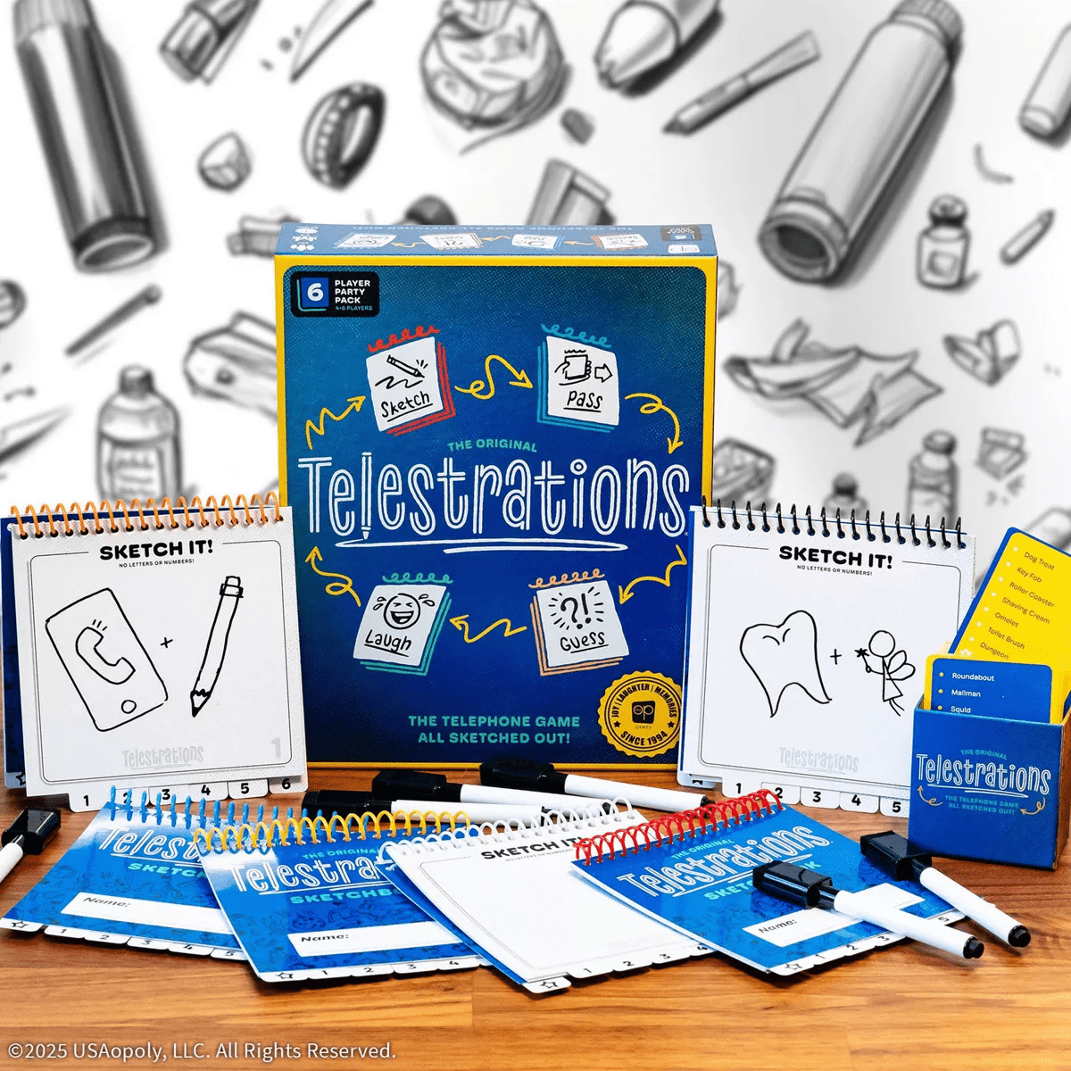 The Op Games Telestrations 6 Player Game: Social Skills Educational Party Game, Includes Cards & Dry Erase Boards - Image 5