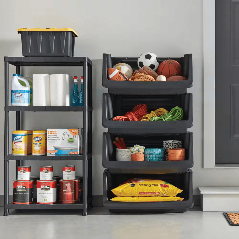 4-Tier Easy Assembly Scratch Resistant Plastic Garage Storage Shelving Unit in Black (28 In. W X 52 In. H X 15 In. D) - Image 2