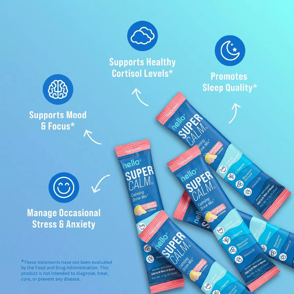 Nello Supercalm Calming Drink Mix Supplement Powder - Raspberry Lemonade - 10Ct - Image 6