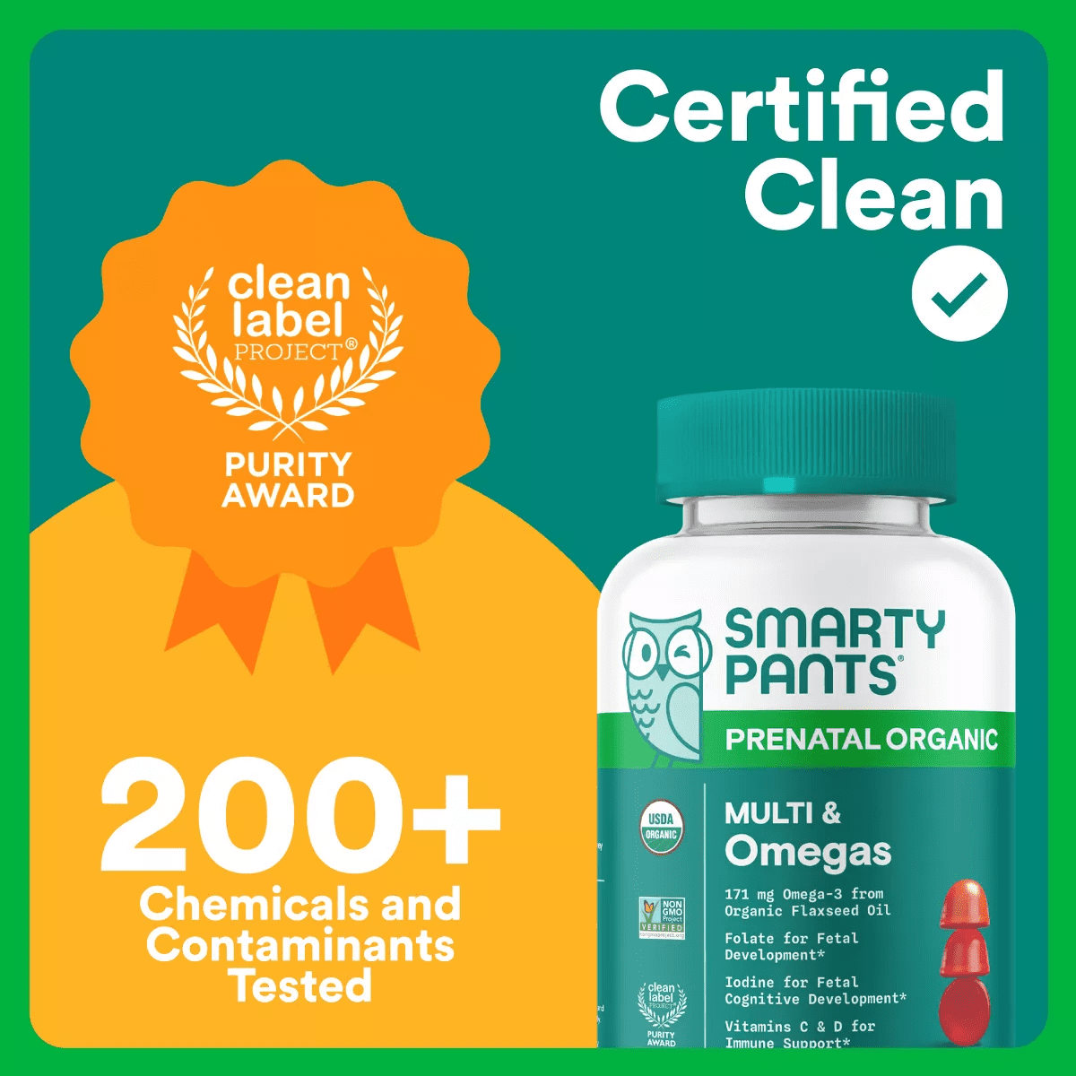 Smartypants Organic Prenatal Multi & Vegetarian Omega 3 & Folate Gummy Vitamins - 90 Ct - Image 8