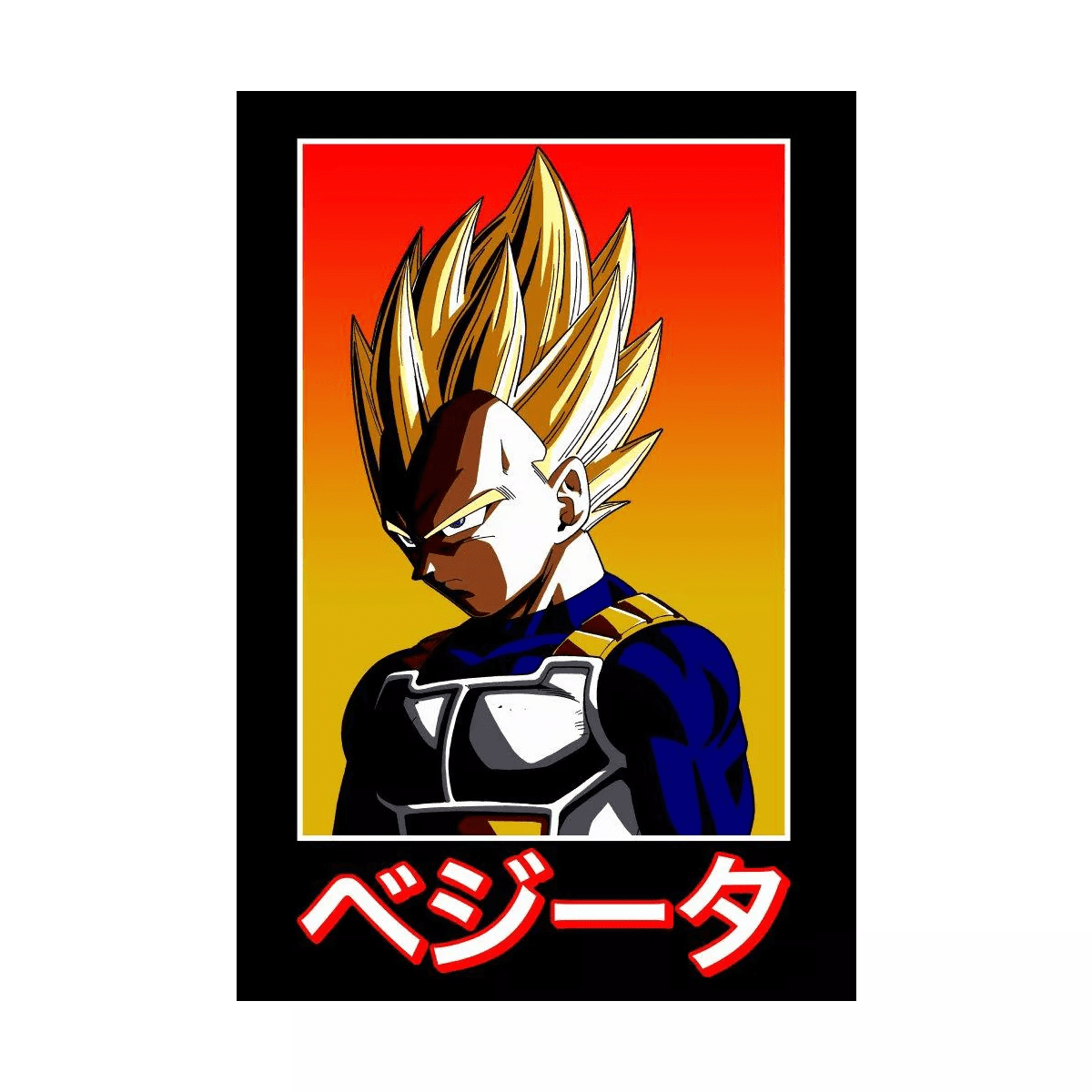 Dragon Ball Z Super Saiyan Vegeta and Kanji Black Graphic Tee - Image 2