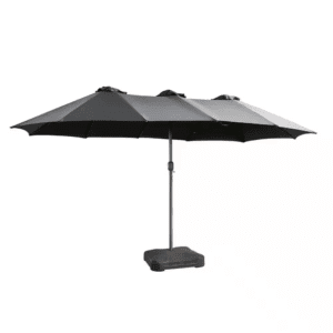 Extra-Large 8.5 X 14.5 Ft. Rectangular Patio Umbrella with Solar Light, Steel Frame, Stand and Sand Bags in Dark Grey