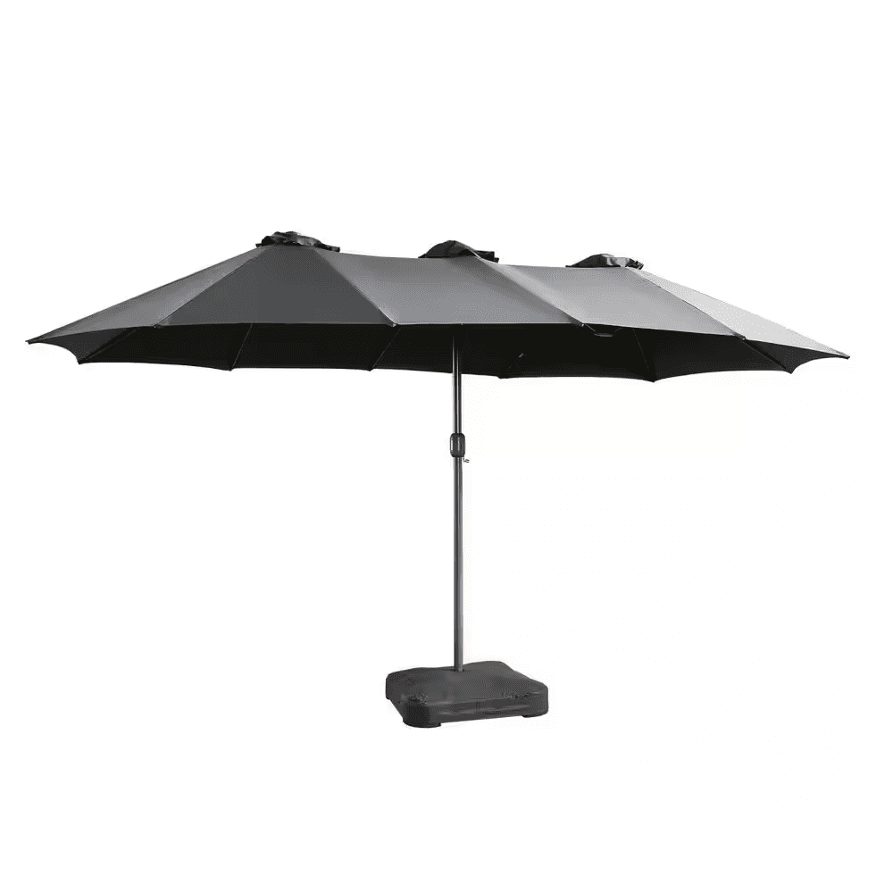 Extra-Large 8.5 X 14.5 Ft. Rectangular Patio Umbrella with Solar Light, Steel Frame, Stand and Sand Bags in Dark Grey