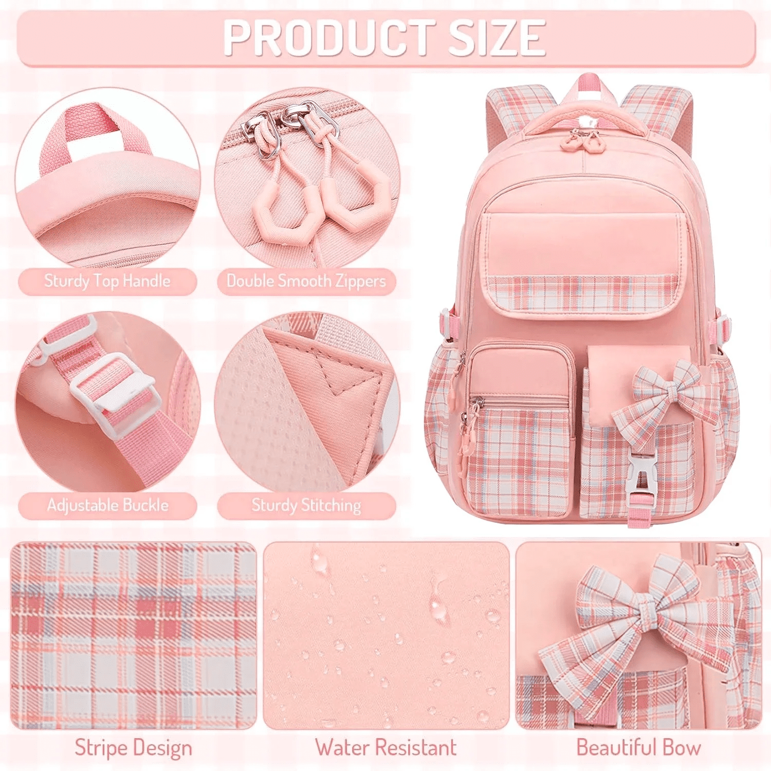 Girls School Backpacks,Fashion School Bag for Kids Teens,30L Waterproof Students Bookbags for Elementary Middle,Pink - Image 4