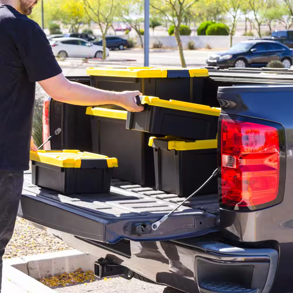 3 Gal. Heavy-Duty Stackable Storage Tote, Black with Yellow Lid (Set of 5) - Image 8