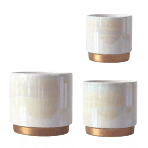 3-Pack Indoor Ceramic Planter with Drainage Hole, Succulent Orchid Flower Pot, Rainbow Pearl Glaze, White