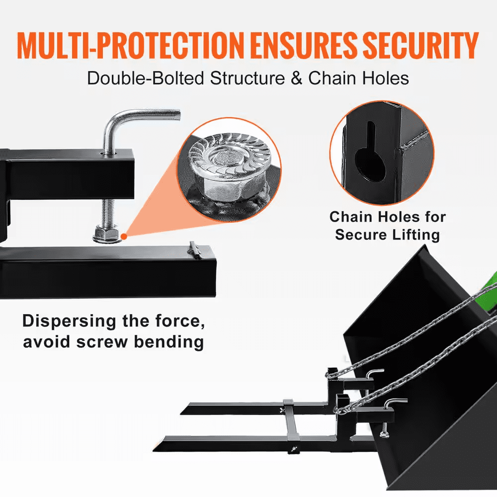 2000 Lbs. Clamp on Pallet Forks 43 In. Total Length Tractor Bucket Forks with Adjustable Stabilizer Bar - Image 6