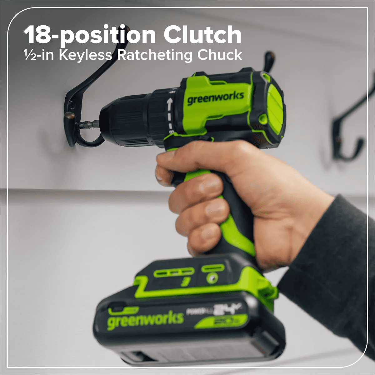 Greenworks POWERALL 24V Cordless Brushless Drill/Driver with 2Ah Battery and Charger - Image 4