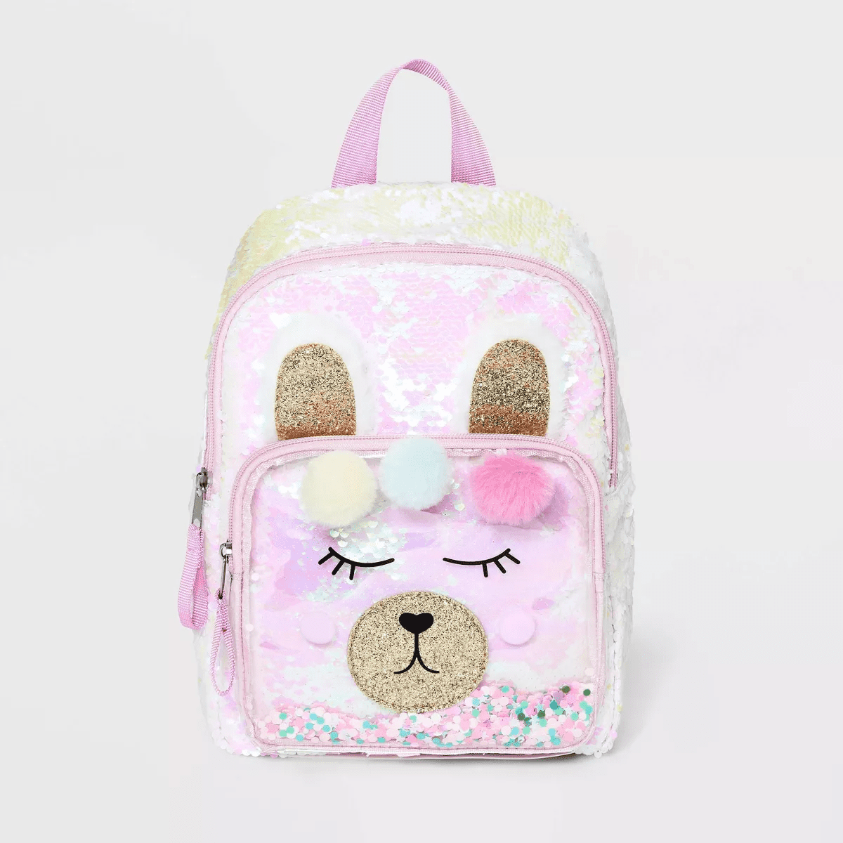 Girls' 10.5" Sequin Llama Backpack - Cat & Jack™ Pink: Elementary School, Acrylic Shell, Zip Closure, 3-9 Years